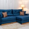Sofá Retrátil Reclinável Gran Bello 2.90m Veludo Azul - Molas Ensacadas