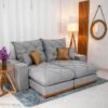 Sofá Retrátil Reclinável Malibu 2.10m Linho Cinza 1008 - D33 e Molas Ensacadas