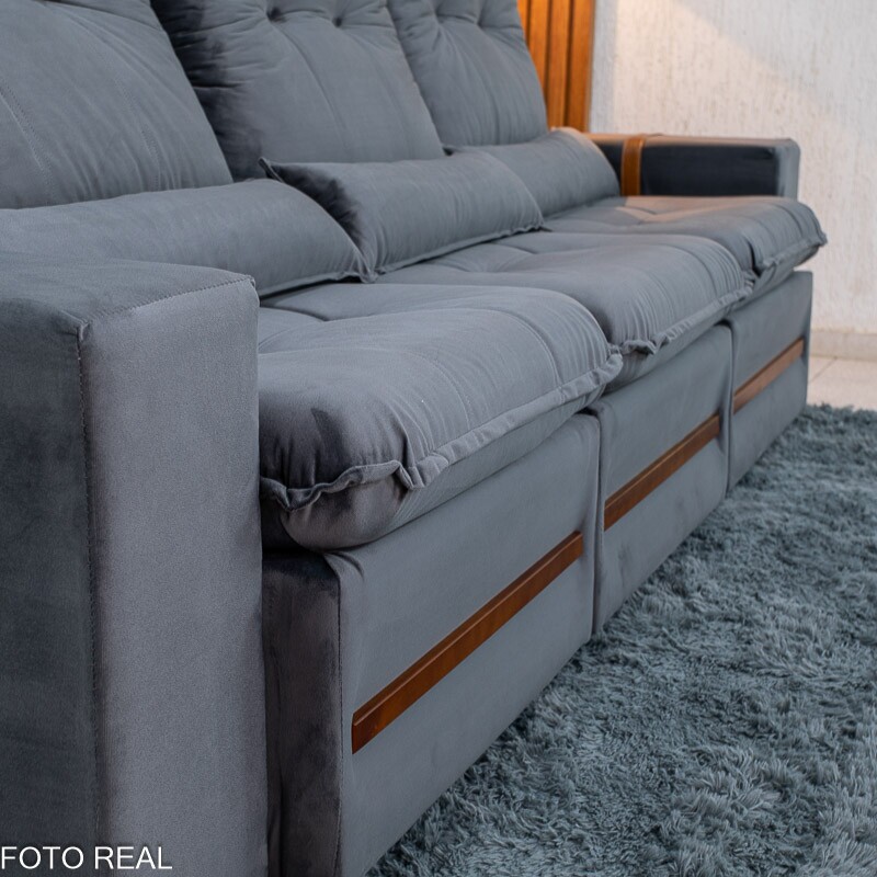 Sofá Retrátil Reclinável Montreal 2.60m Veludo Cinza - D33