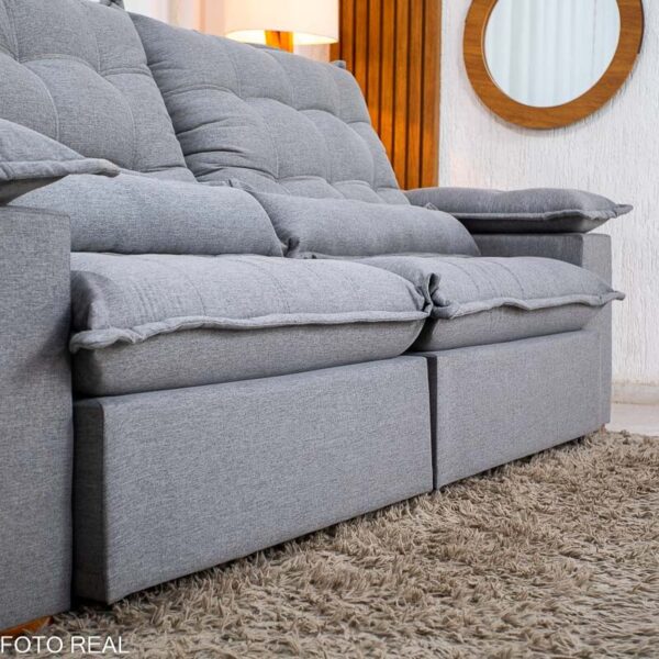 Sofá Retrátil Reclinável Zara 2.50m Linho Cinza 1008 - Molas Ensacadas