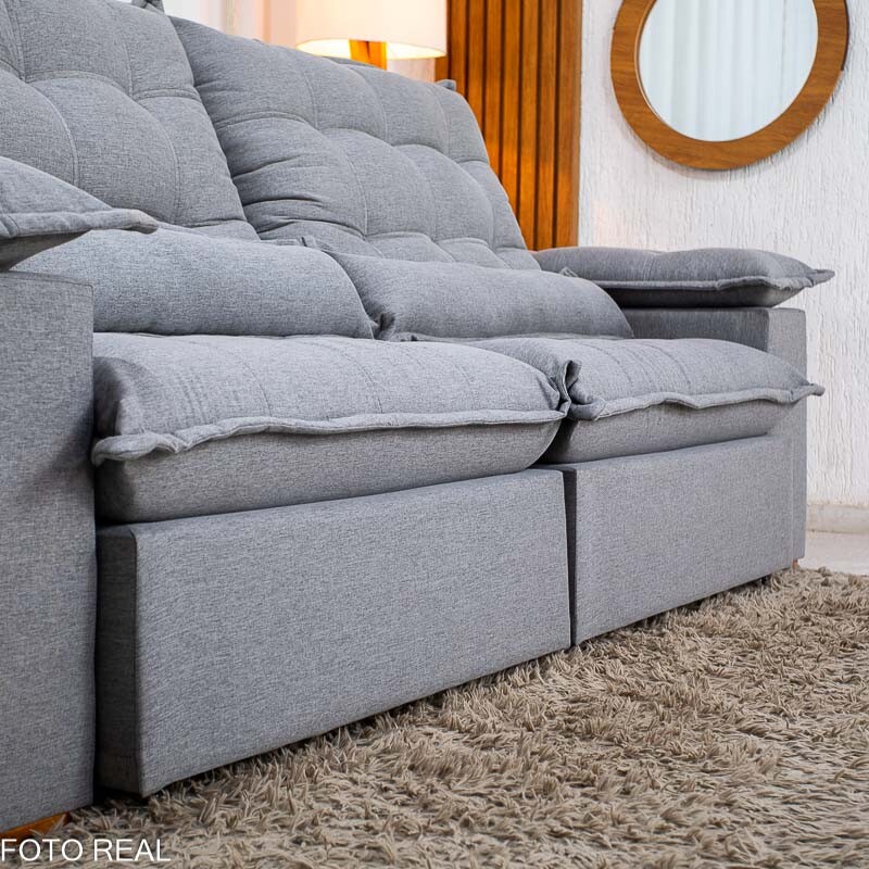 Sofá Retrátil Reclinável Zara 2.50m Linho Cinza 1008 - Molas Ensacadas