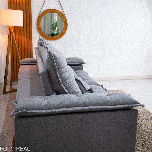 Sofá Retrátil Reclinável Zara 2.50m Linho Cinza 1008 - Molas Ensacadas