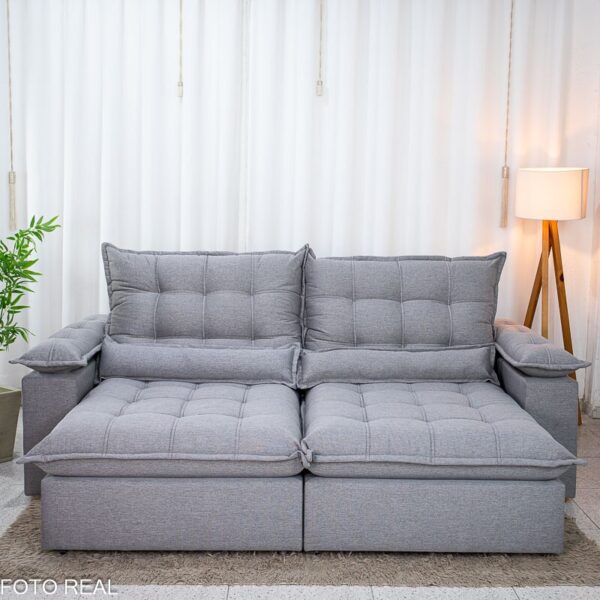 Sofá Retrátil Reclinável Zara 2.50m Linho Cinza 1008 - Molas Ensacadas