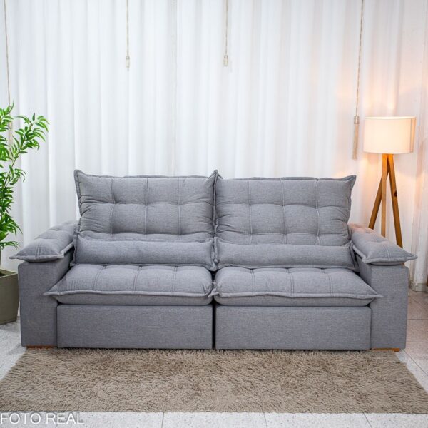 Sofá Retrátil Reclinável Zara 2.50m Linho Cinza 1008 - Molas Ensacadas