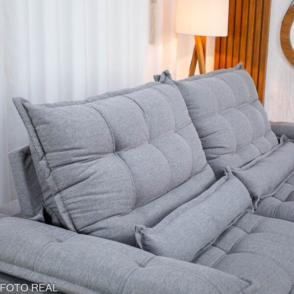 Sofá Retrátil Reclinável Zara 2.50m Linho Cinza 1008 - Molas Ensacadas