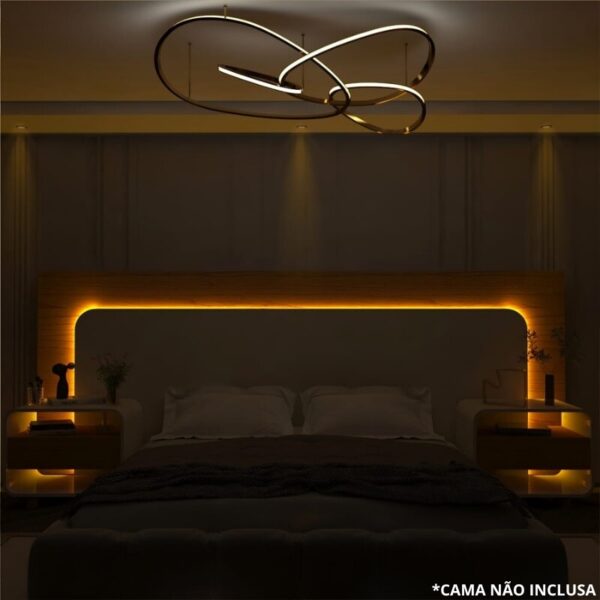 Alternative view of Cabeceira Innova com 2 Criados C/Led Naturale/Off White Casal/Queen/King - Gelius