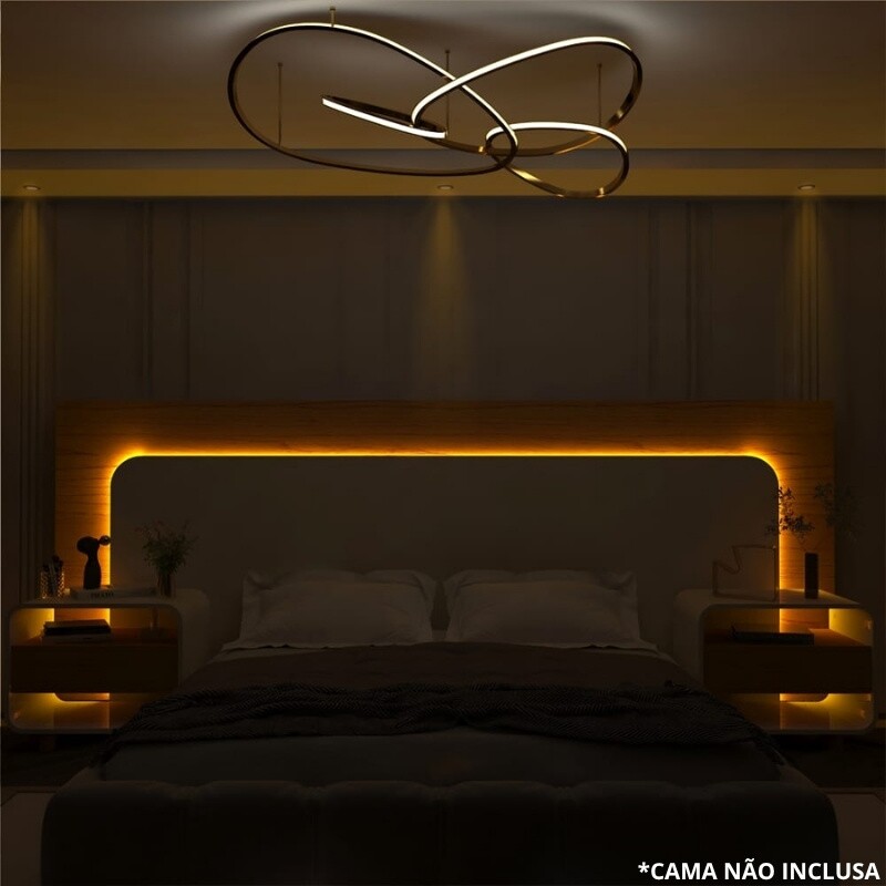 Cabeceira Innova com 2 Criados C/Led Naturale/Off White Casal/Queen/King - Gelius - Imagem 2