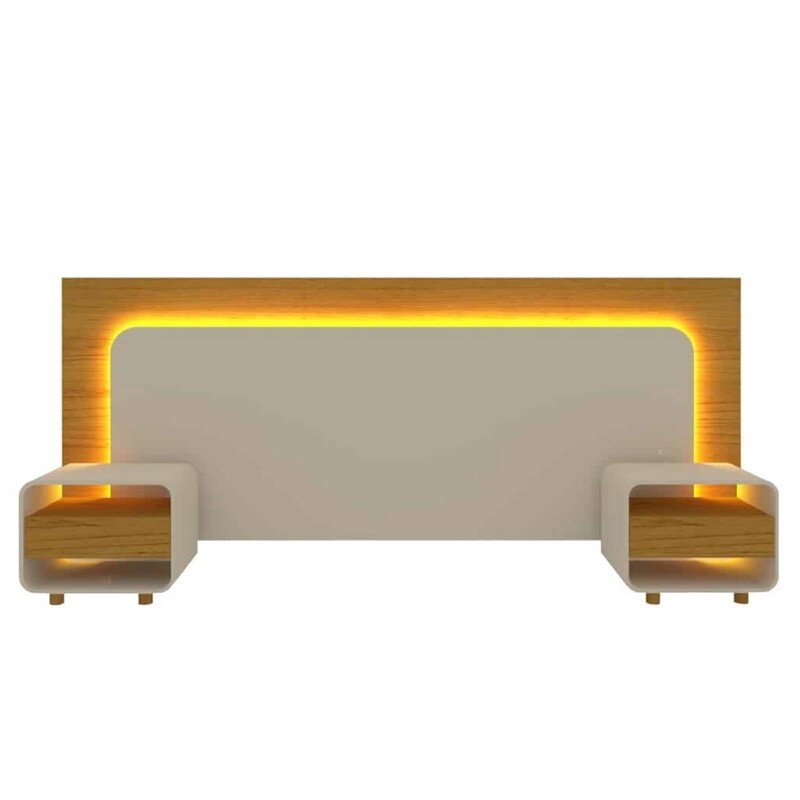 Cabeceira Innova com 2 Criados C/Led Naturale/Off White Casal/Queen/King - Gelius - Imagem 4