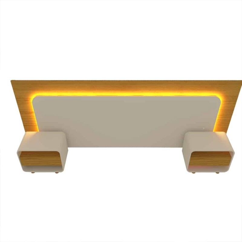 Cabeceira Innova com 2 Criados C/Led Naturale/Off White Casal/Queen/King - Gelius - Imagem 5