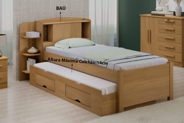 Alternative view of Cama Solteiro Milênio + Cama Auxiliar Solteiro 2 Gavetas Cinamamo D Doro