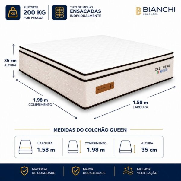 Alternative view of Colchão Queen Cashmere Prime 158x198x35 Molas Ensacadas Bianchi | Suporta até 400kg