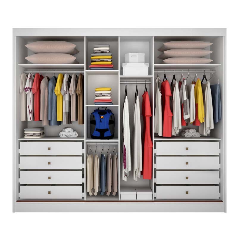 Roupeiro Casal Sollo Plus Branco 3 Portas 8 Gavetas C/ 1 Espelho 100% MDF Larg. 2.73m - Novo Horizonte - Imagem 2