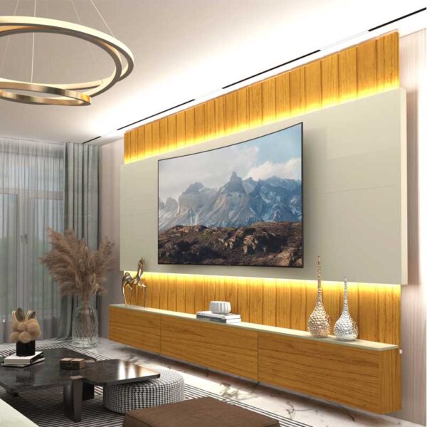 Home Suspenso Soberano Ripado TV até 85 Polegadas Larg. 2.60m C/LED Naturale/Off Gelius
