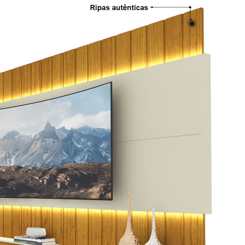 Home Suspenso Soberano Ripado TV até 85 Polegadas Larg. 2.60m C/LED Naturale/Off Gelius - Imagem 3