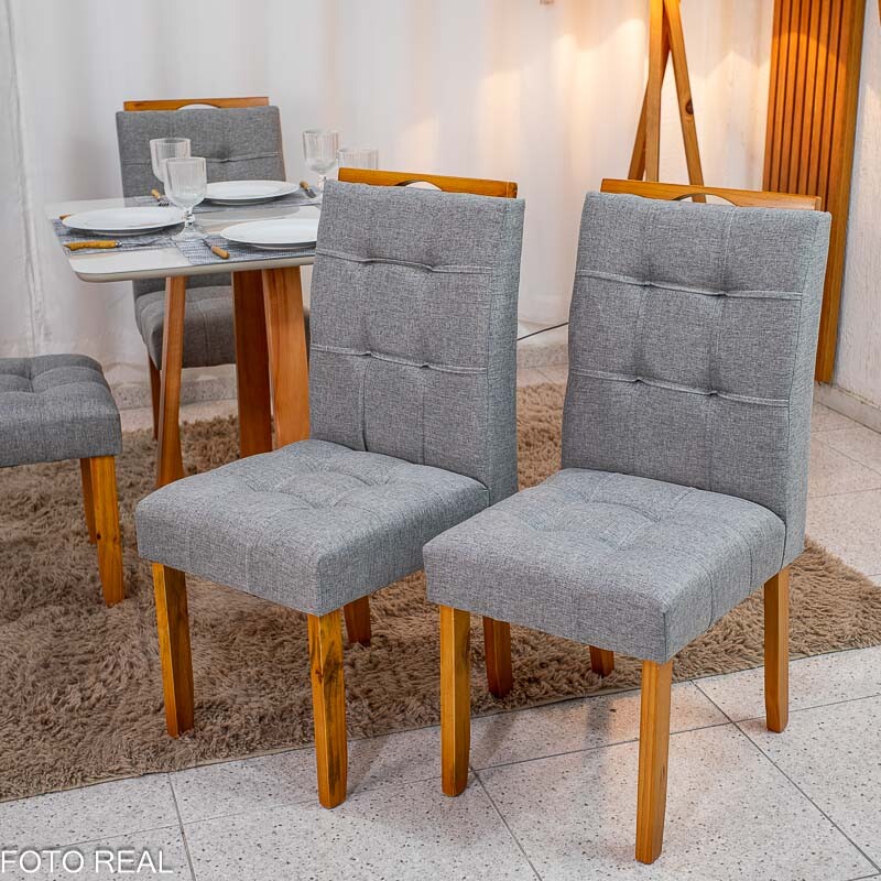 Mesa de Jantar Bali 90×90 Vidro Off/Base Madeira + 4 Cad. Londres Linho Cinza Madeira Minas Plac - Entregue Montada - Imagem 6