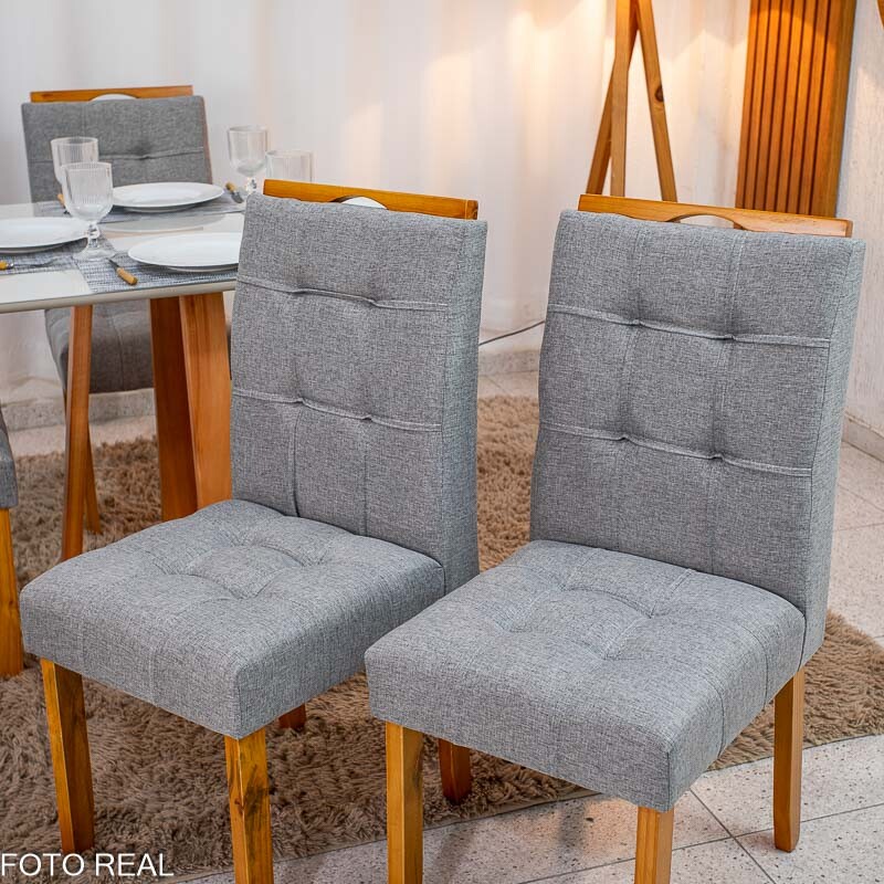 Mesa de Jantar Bali 90×90 Vidro Off/Base Madeira + 4 Cad. Londres Linho Cinza Madeira Minas Plac - Entregue Montada - Imagem 7