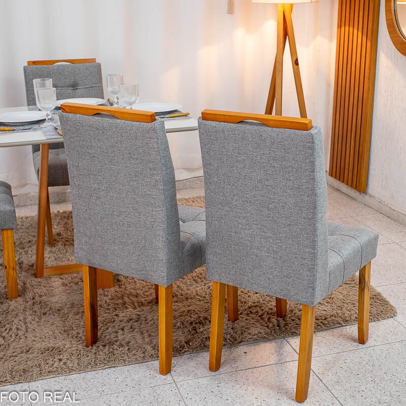 Mesa de Jantar Bali 90×90 Vidro Off/Base Madeira + 4 Cad. Londres Linho Cinza Madeira Minas Plac - Entregue Montada - Imagem 8