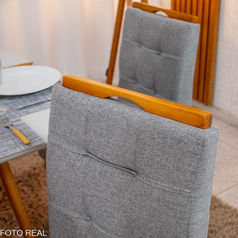Mesa de Jantar Bali 90×90 Vidro Off/Base Madeira + 4 Cad. Londres Linho Cinza Madeira Minas Plac - Entregue Montada - Imagem 9