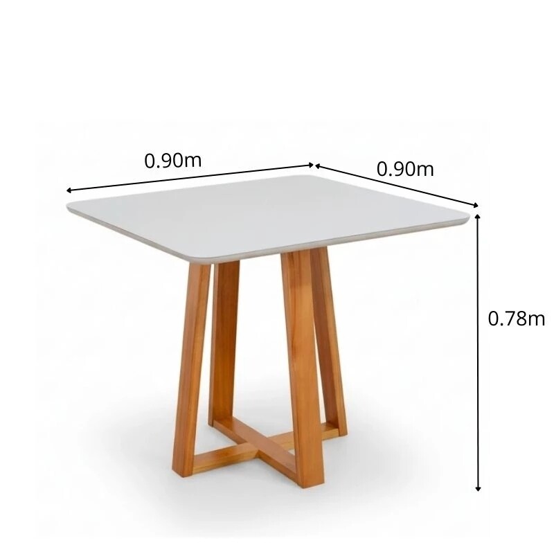 Mesa de Jantar Bali 90x90 Vidro Off/Base Madeira - Minas Plac + 4 Cad. Lisboa Veludo Marrom 509 Madeira Art Assento - Entregue Montada - Imagem 10