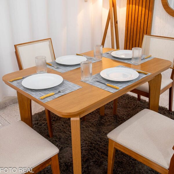 Alternative view of Mesa de Jantar Londrina 120x80 Cinamomo Rufato + 4 Cad. Dubai Linho Bege 629 Madeira - Art Assento