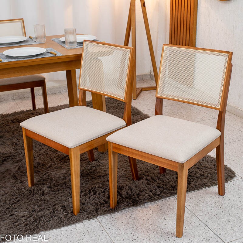 Mesa de Jantar Londrina 120x80 Cinamomo Rufato + 4 Cad. Dubai Linho Bege 629 Madeira - Art Assento - Imagem 6