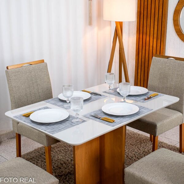 Alternative view of Mesa de Jantar Moscou 120x80 Cinamomo/Vidro Off + 4 Cad. Atlanta Linho Bege Madeira Maciça Minas Plac - Entregue Montada