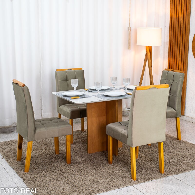 Mesa de Jantar Moscou 120x80 Vidro Off/Base Cinamomo + 4 Cad. Londres Veludo Avelã Madeira Maciça Minas Plac - Entregue Montada - Imagem 4