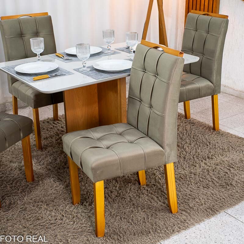 Mesa de Jantar Moscou 120x80 Vidro Off/Base Cinamomo + 4 Cad. Londres Veludo Avelã Madeira Maciça Minas Plac - Entregue Montada - Imagem 5