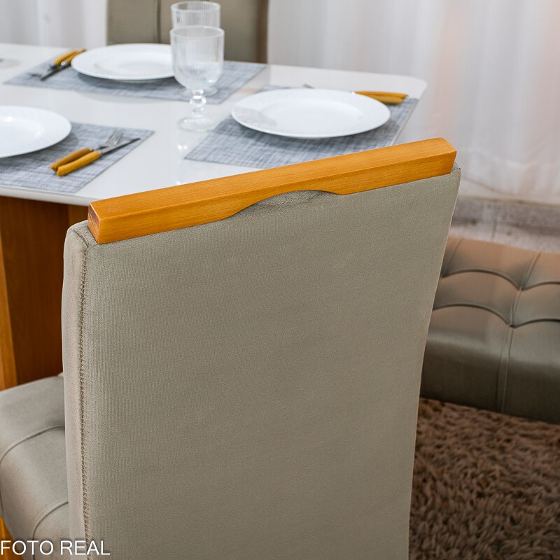 Mesa de Jantar Moscou 120x80 Vidro Off/Base Cinamomo + 4 Cad. Londres Veludo Avelã Madeira Maciça Minas Plac - Entregue Montada - Imagem 6