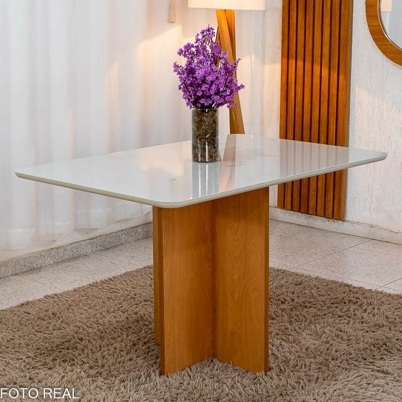 Mesa de Jantar Moscou 120x80 Vidro Off/Base Cinamomo + 4 Cad. Londres Veludo Avelã Madeira Maciça Minas Plac - Entregue Montada - Imagem 8