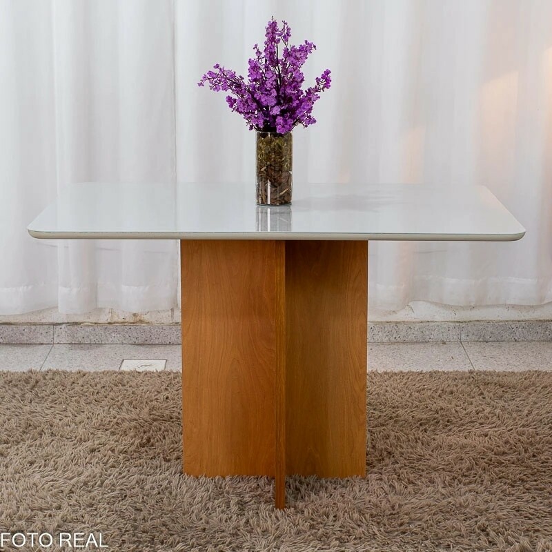 Mesa de Jantar Moscou 120x80 Vidro Off/Base Cinamomo + 4 Cad. Londres Veludo Avelã Madeira Maciça Minas Plac - Entregue Montada - Imagem 9