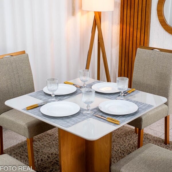 Alternative view of Mesa de Jantar Moscou 90x90 Vidro Off/Base Cinamomo + 4 Cad. Atlanta Linho Bege Madeira Minas Plac - Entregue Montada