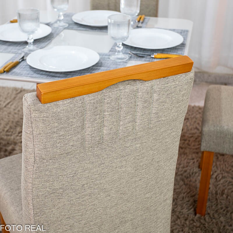 Mesa de Jantar Moscou 90x90 Vidro Off/Base Cinamomo + 4 Cad. Atlanta Linho Bege Madeira Minas Plac - Entregue Montada - Imagem 5