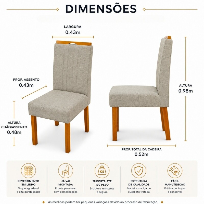 Mesa de Jantar Moscou 90x90 Vidro Off/Base Cinamomo + 4 Cad. Atlanta Linho Bege Madeira Minas Plac - Entregue Montada - Imagem 7