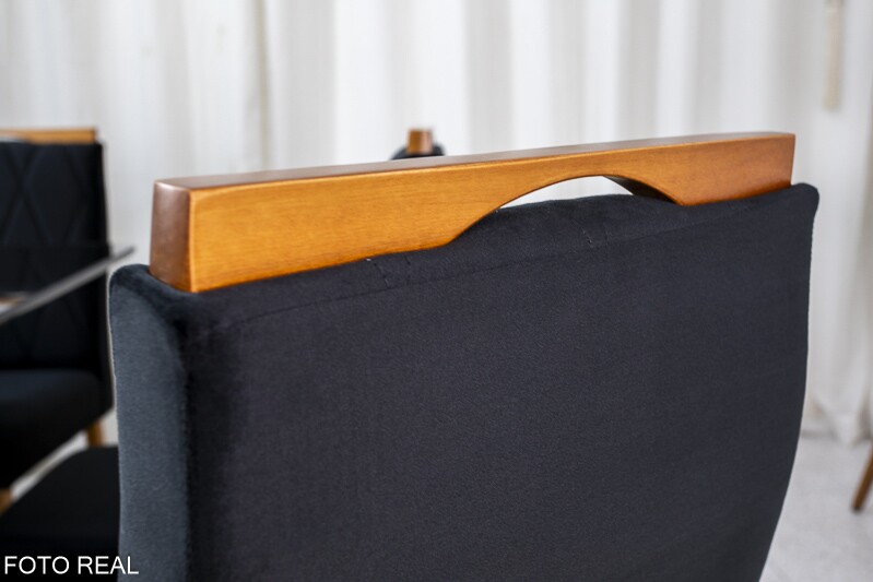 Mesa de Jantar Pedro Mel Vidro Preto 160×80 6 Cadeiras Lisboa Veludo Preto 504 Madeira Maciça Art Assento - Entregue Montada - Imagem 6