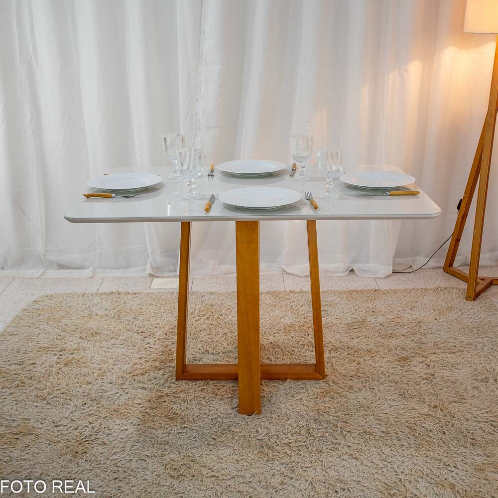 Mesa de Jantar Pedro 120×80 Vidro Off/Base Madeira + 4 Cad. Gênova Veludo Preto 504 Madeira Art Assento - Entregue Montada - Imagem 6