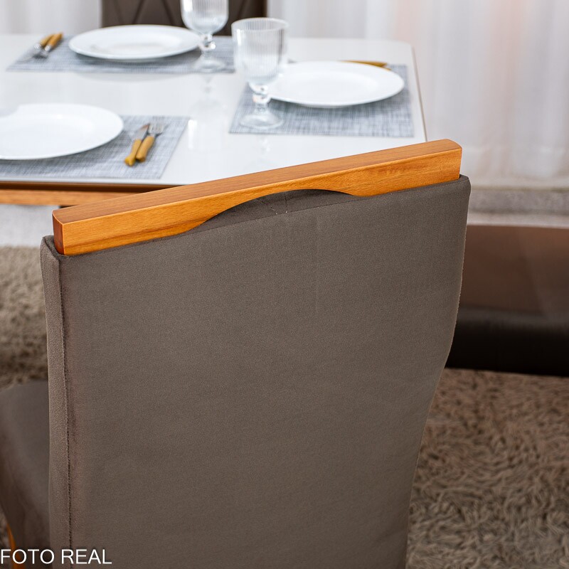 Mesa de Jantar Siena 120x90 Vidro Off/Base Madeira + 4 Cad. Lisboa Veludo Marrom 509 Madeira Entregue Montada - Art Assento - Imagem 5