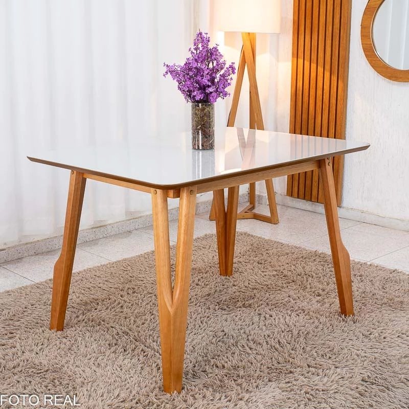 Mesa de Jantar Siena 120x90 Vidro Off/Base Madeira + 4 Cad. Lisboa Veludo Marrom 509 Madeira Entregue Montada - Art Assento - Imagem 6
