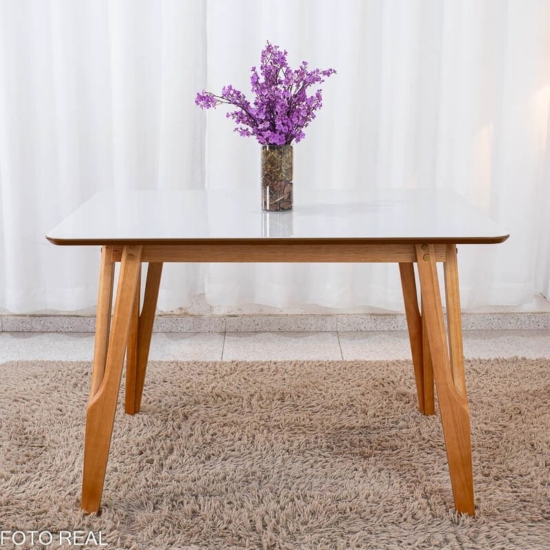 Mesa de Jantar Siena 120x90 Vidro Off/Base Madeira + 4 Cad. Lisboa Veludo Marrom 509 Madeira Entregue Montada - Art Assento - Imagem 7
