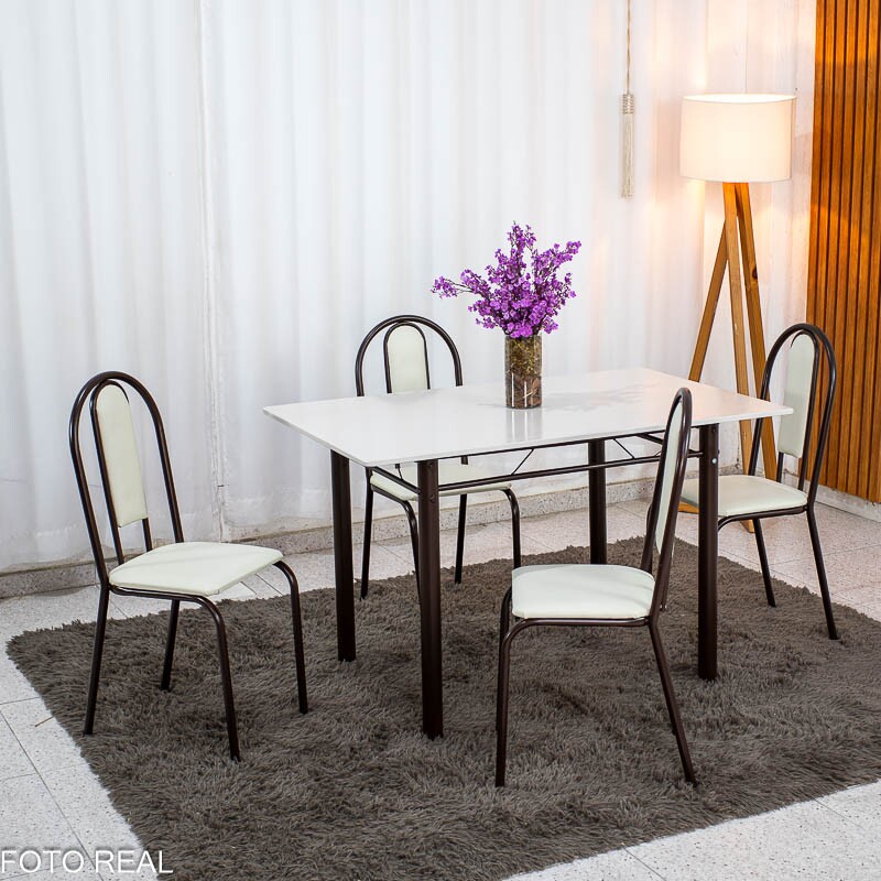 Mesa Serena 120x75 Tampo Pedra + 4 Cad. Corino Branco - Teixeira - Imagem 2