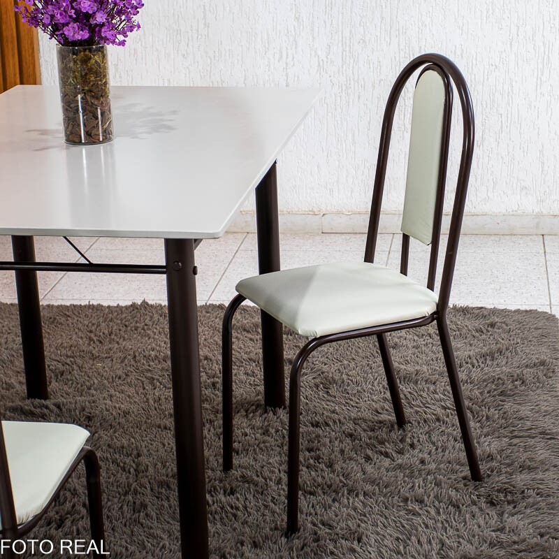 Mesa Serena 120x75 Tampo Pedra + 4 Cad. Corino Branco - Teixeira - Imagem 4