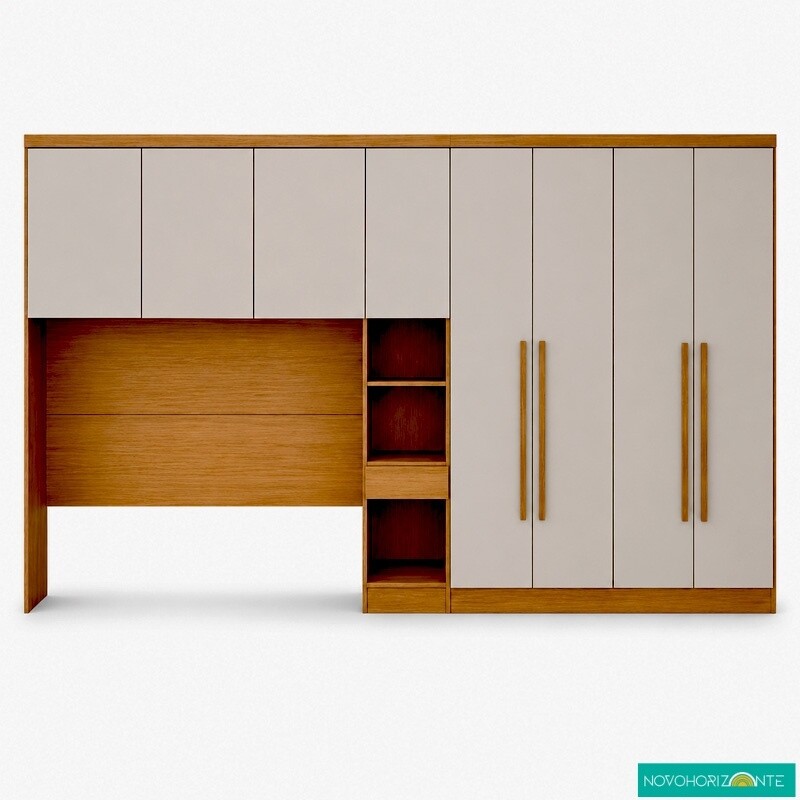 Modulado Casal Cumaru/Fendi Fosco 1 Roupeiro Rizon 4 Pts + 1 Criado Rizon + 1 Aéreo 3 portas Rizon - Novo Horizonte - Imagem 3