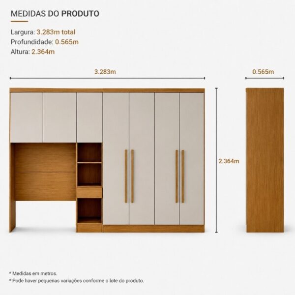 Alternative view of Modulado Solteiro Cumaru/Fendi Fosco 1 Roupeiro Rizon 4 Pts + 1 Criado Rizon + 1 Aéreo 2 portas Rizon - Novo Horizonte