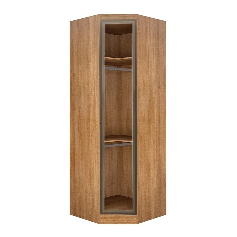 Modulado Solteiro Cumaru/Fendi Fosco 1 Roupeiro Rizon 4 Pts + 1 Criado Rizon + 1 Canto Oblíquo Rizon C/Porta de Vidro + 1 Modulado Rizon 1 Porta + 1 Aéreo 2 portas Rizon - Novo Horizonte - Imagem 11
