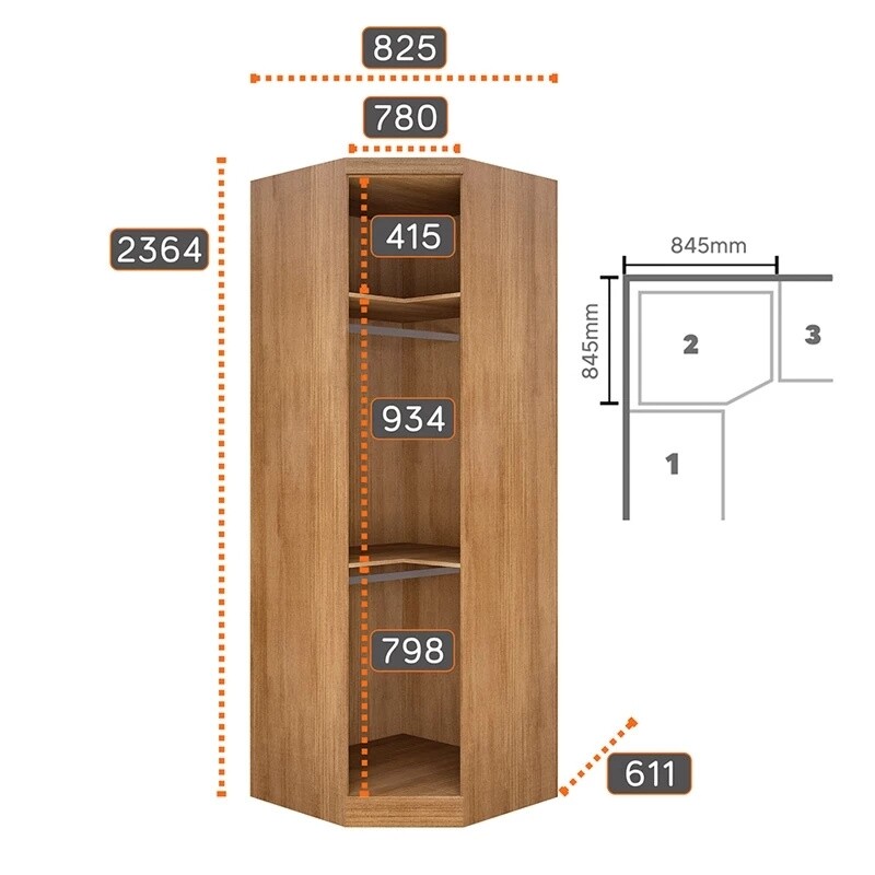Modulado Solteiro Cumaru/Fendi Fosco 1 Roupeiro Rizon 4 Pts + 1 Criado Rizon + 1 Canto Oblíquo Rizon C/Porta de Vidro + 1 Modulado Rizon 1 Porta + 1 Aéreo 2 portas Rizon - Novo Horizonte - Imagem 13