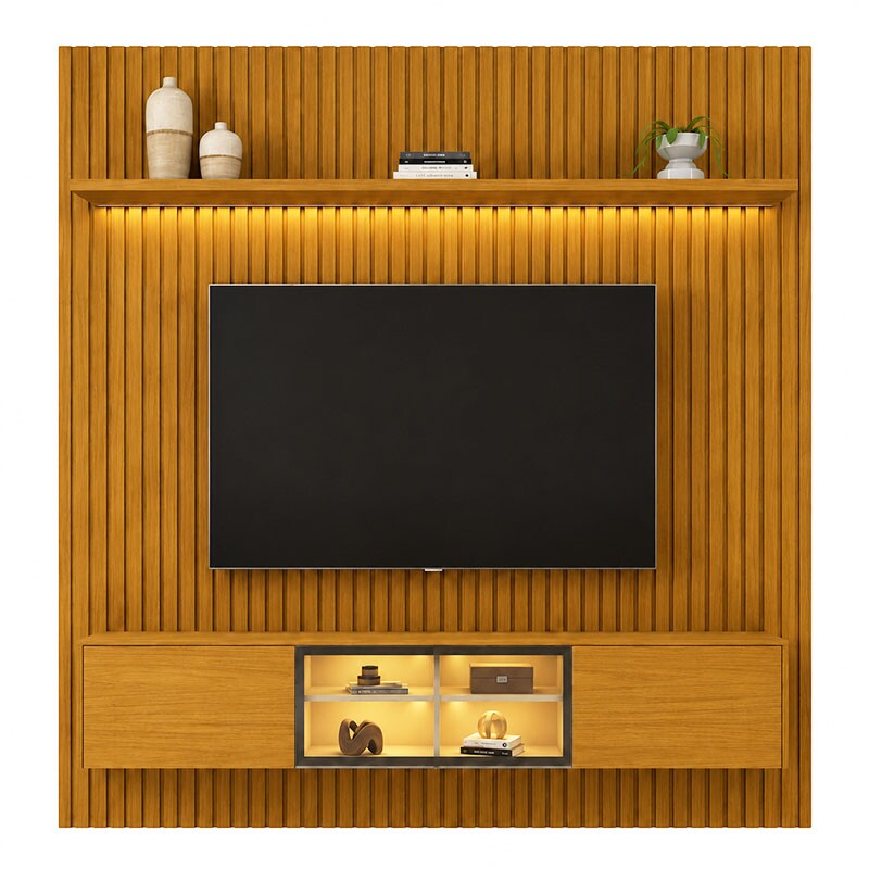 Painel Nobre Larg. 1.85m Naturale Ripado + Nicho Larg. 1.51m Luminare Naturale C/Led para TV até 75" - Gelius - Imagem 3