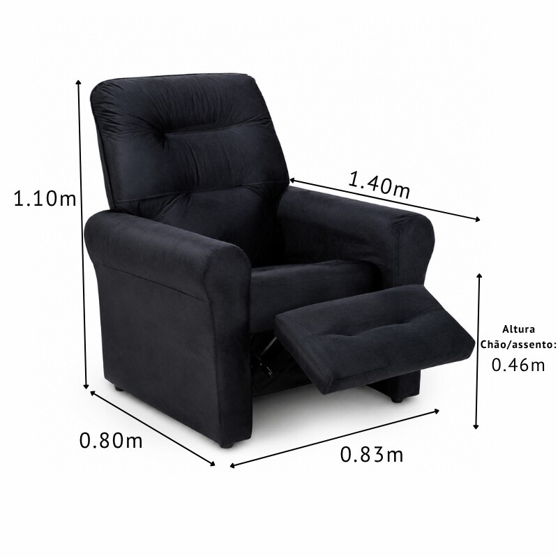 Poltrona Reclinável Clio MX-24 Veludo Preto 451 - Imagem 2