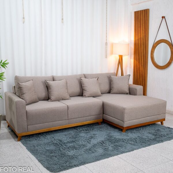 Sofá 3 Lug. Armênia C/ Chaise Larg. 2.50m Linho Bege Escuro A58