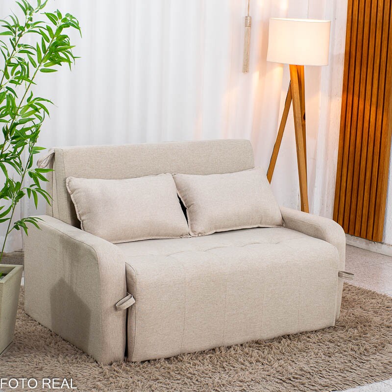 Sofá Cama Amora New Larg. 1.37m Linho Bege 488