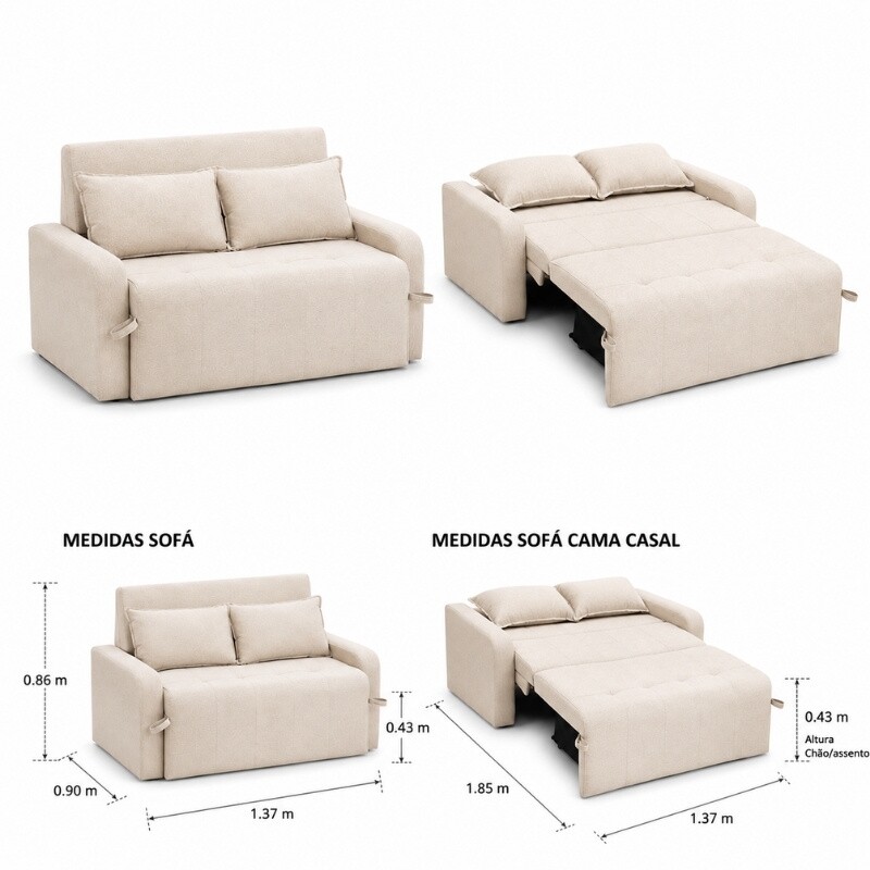 Sofá Cama Amora New Larg. 1.37m Linho Bege 488 - Imagem 2